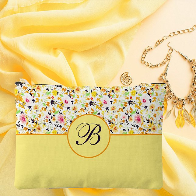 Pochette À Accessoires Monogramme floral de printemps doux (Créateur téléchargé)