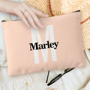Pochette À Accessoires Monogramme Moderne Élégant Cute Bold Blush Rose Ch