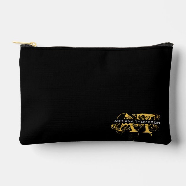 Pochette À Accessoires Monogramme moderne en noir et or (Recto)