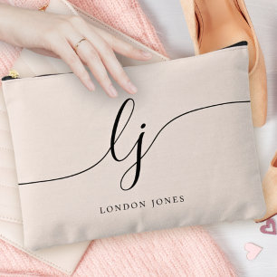 Pochette À Accessoires Monogramme Moderne Minimaliste Calligraphie Blush 