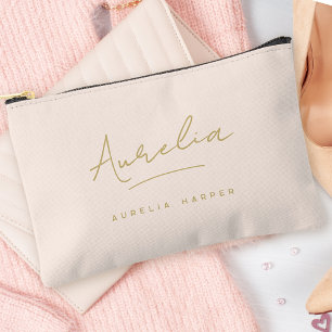Pochette À Accessoires Monogramme Moderne Neutre Minimaliste Blush Rose O