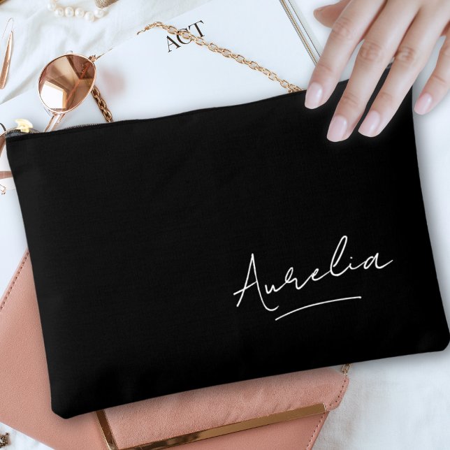 Pochette À Accessoires Monogramme moderne noir Script Signature Nom tenda (Créateur téléchargé)