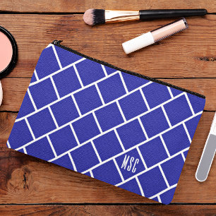 Pochette À Accessoires Monogramme, motif treillis élégant bleu et blanc