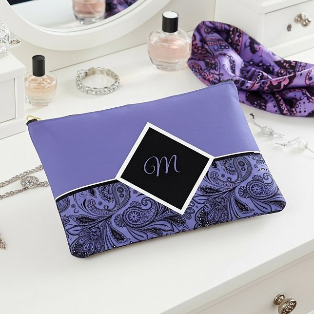 Pochette À Accessoires monogramme noir et peri paisley (Créateur téléchargé)