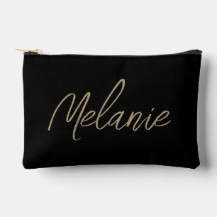 Pochette À Accessoires Monogramme Nom Élégant Moderne Minimaliste Or Noir