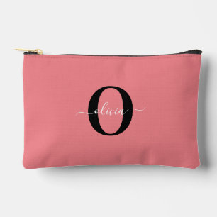 Pochette À Accessoires Monogramme personnalisé Nom de script noir blanc r