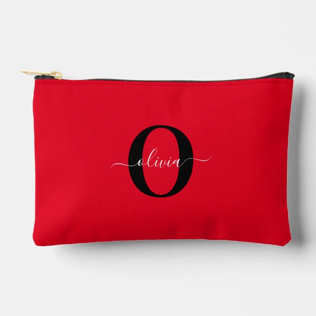 Pochette À Accessoires Monogramme personnalisé Nom du script Rouge Noir B (Recto)