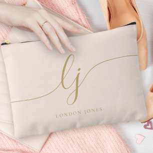 Pochette À Accessoires Monogramme Personnalisé Rose Nom initial Pink Gold