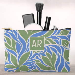 Pochette À Accessoires Monogramme personnalisé Vert & Bleu Moderne Motif 