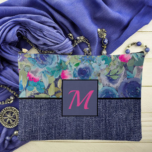 Pochette À Accessoires monogramme rose et bleu fleuri et denim