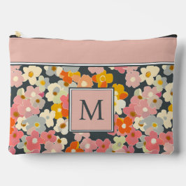 Pochette À Accessoires Monogramme rose floral moderne rétro initial