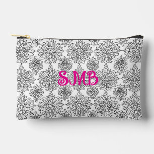 Pochette À Accessoires Monogramme végétal noir et blanc Floral