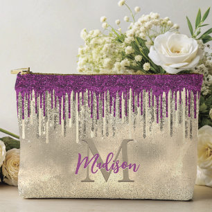 Pochette À Accessoires Monographie de gouttes d'or et de rose chaud