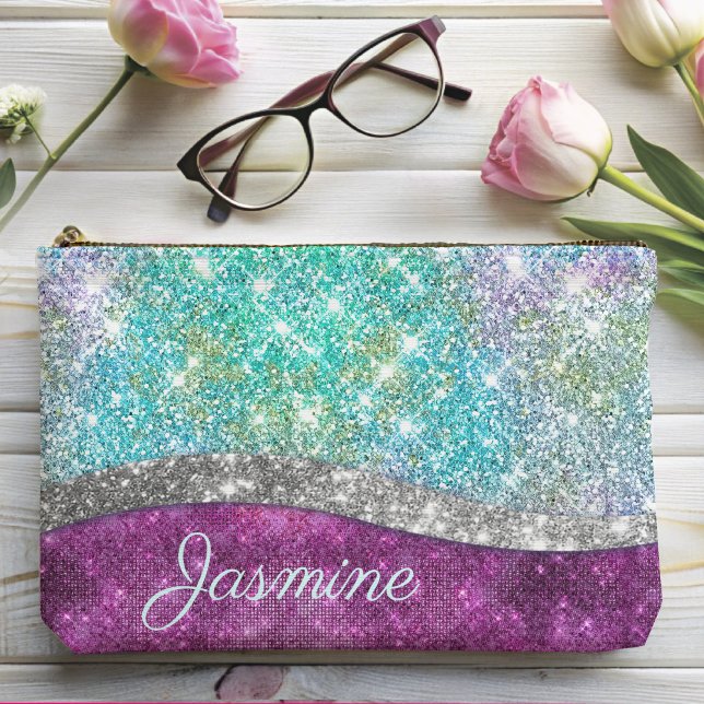 Pochette À Accessoires Monographie de la fausse parties scintillant turqu (Créateur téléchargé)