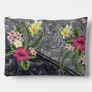 Pochette À Accessoires Monstera hawaïenne Tapa et Hibiscus