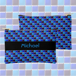Pochette À Accessoires Mosaïque moderne en noir, bleu royal, coutume