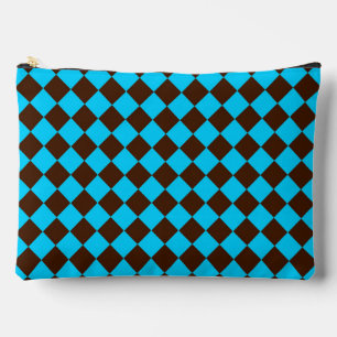 Pochette À Accessoires Motif à carreaux diamant bleu marron grand