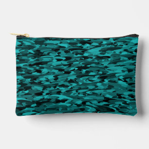 Pochette À Accessoires Motif Abstrait Turquoise Noir Petit