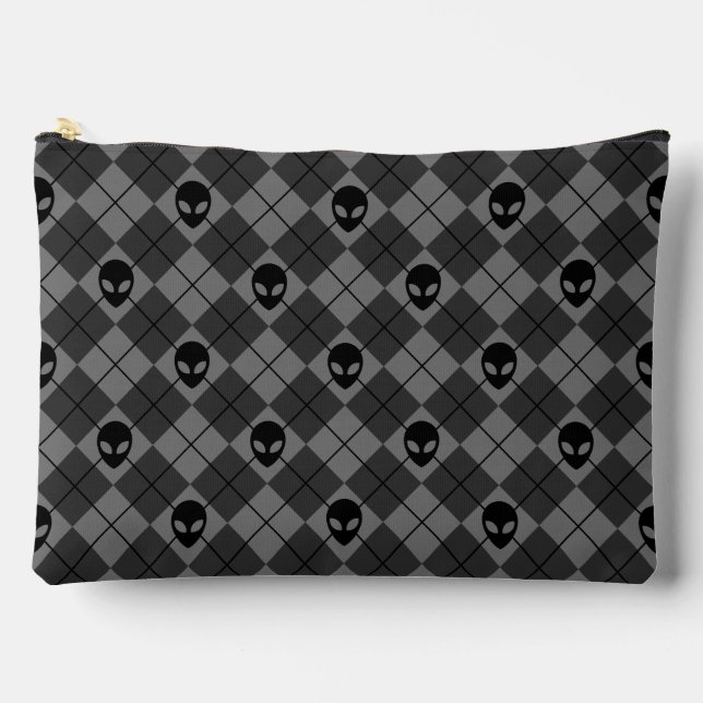 Pochette À Accessoires Motif Argyle Alien Noir et Gris (Recto)