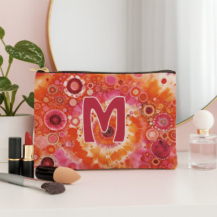Pochette À Accessoires Motif artistique de cercles batik orange gras rose