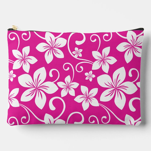 POCHETTE À ACCESSOIRES MOTIF BLEU HAWAII EN ROSE CHAUDE (Recto)