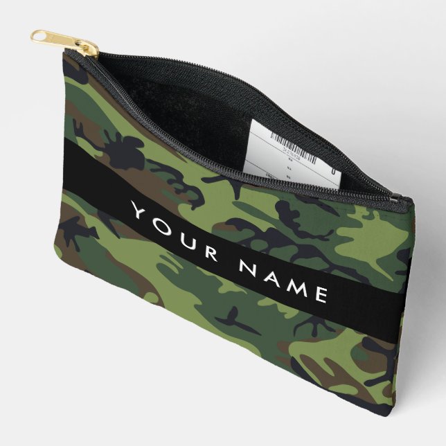 Pochette À Accessoires Motif Camouflage Vert, Votre nom, Personnaliser (Ouvrir)