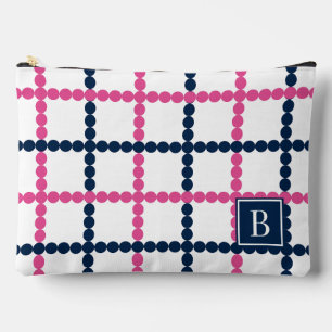 Pochette À Accessoires Motif croisillon perlé rose et marine prépa