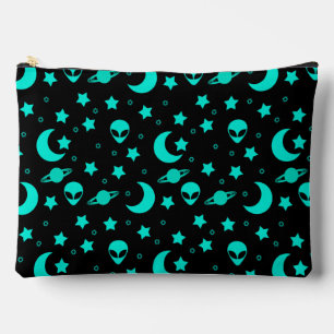 Pochette À Accessoires Motif d'alien turquoise avec étoiles et lunes