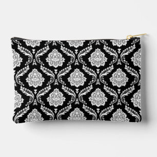 Pochette À Accessoires Motif Damassé Rococo Blanc sur Noir
