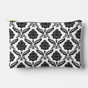 Pochette À Accessoires Motif Damassé Rococo Noir sur Blanc