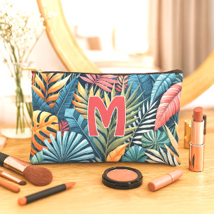 Pochette À Accessoires Motif d'art Feuille turquoise bleu vert rose orang