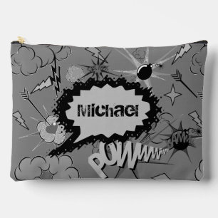 Pochette À Accessoires Motif de bande dessinée rétro personnalisé gris