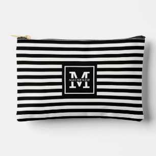 Pochette À Accessoires Motif de bandes noir et blanc personnalisé