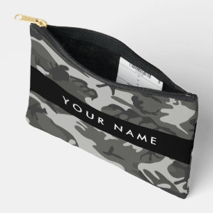 Pochette À Accessoires Motif de camouflage gris, Votre nom, Personnaliser