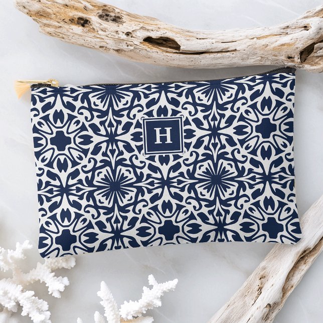 Pochette À Accessoires Motif de carreaux méditerranéens de la marine Mono (Créateur téléchargé)