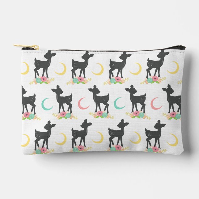 Pochette À Accessoires Motif de cerfs, Cerf de bébé, Boho, Fleurs, Lune (Recto)