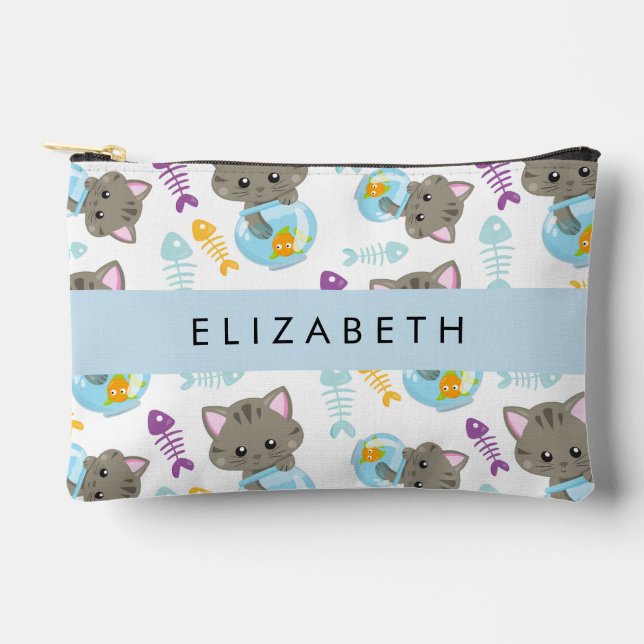 Pochette À Accessoires Motif De Chats, Chats Mignons, Chatons, Votre Nom (Recto)