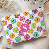 Motif de daisy heureux arc-en-ciel rétro monogramm