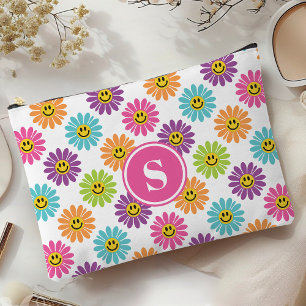 Pochette À Accessoires Motif de daisy heureux arc-en-ciel rétro Monogramm