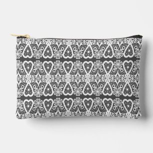 Pochette À Accessoires Motif de dentelle grise et blanche
