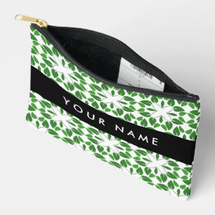 Pochette À Accessoires Motif de feuille, feuilles vertes, Votre Nom