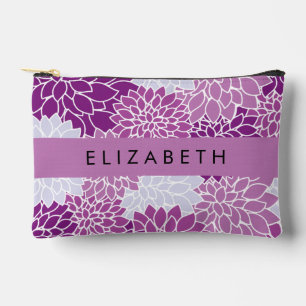 Pochette À Accessoires Motif De Fleurs, Dahlia Violet, Votre Nom