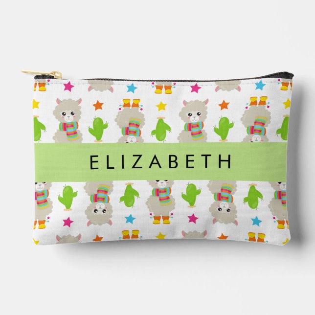 Pochette À Accessoires Motif De Llamas, Alpacas, Cactus, Votre Nom (Recto)