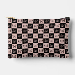 Pochette À Accessoires motif de papillon rose et noir À damiers