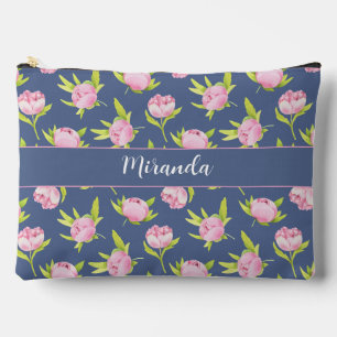 Pochette À Accessoires Motif de pivoines avec grand nom personnalisé