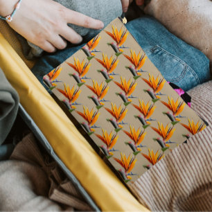 Pochette À Accessoires Motif de plante orange oiseau de paradis sur kaki