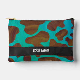 Pochette À Accessoires Motif de vache Brown et Turquoise