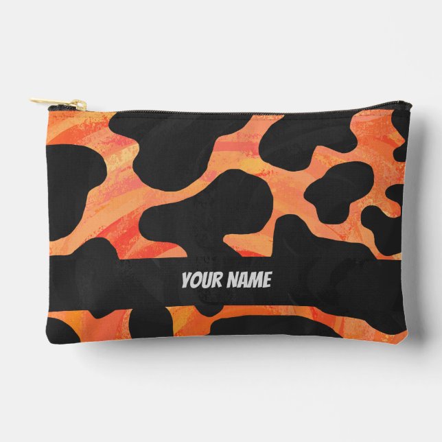 Pochette À Accessoires Motif de vache noir et orange (Recto)