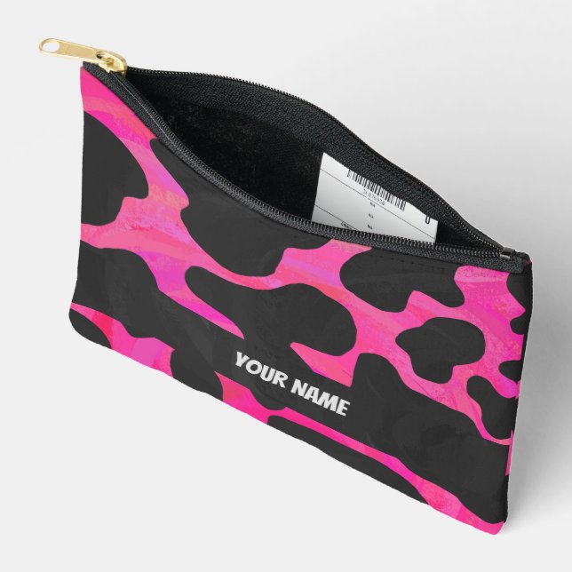 Pochette À Accessoires Motif de vache rose et blanc (Ouvrir)