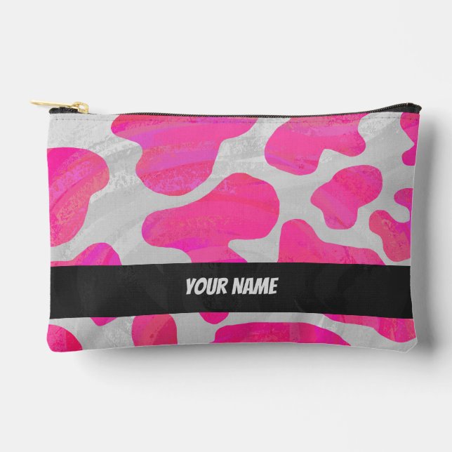 Pochette À Accessoires Motif de vache rose et blanche (Recto)
